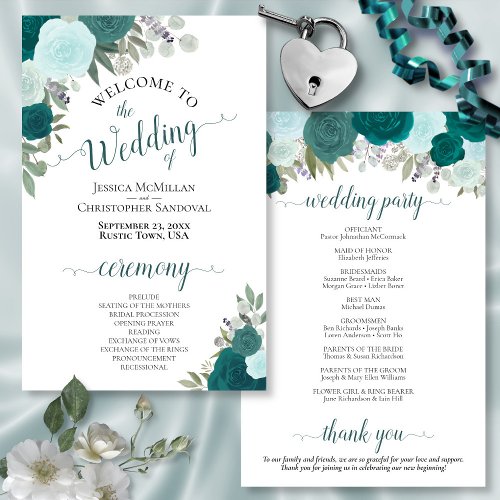 Teal  Turquoise Floral Budget Wedding Program