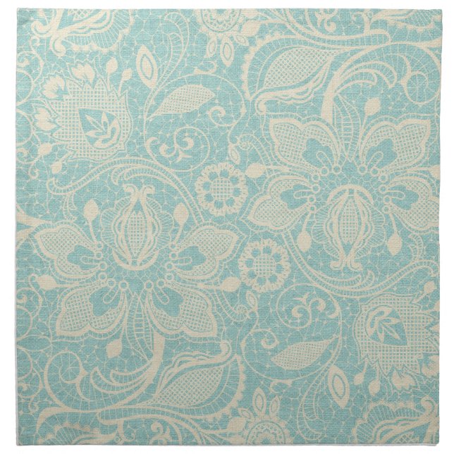 Teal Turquoise Floral Lace Napkin (Front)