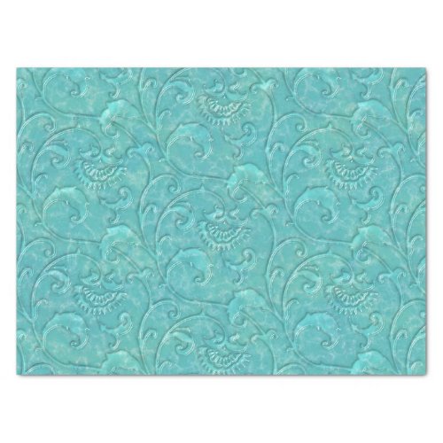 Teal Turquoise Floral Pattern Tissue Paper