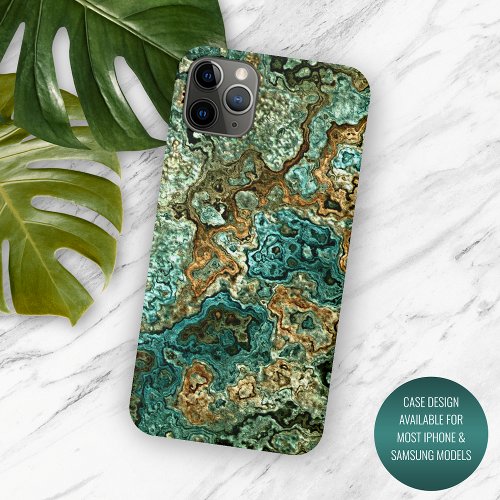 Teal Turquoise Gold Brown Minerals Marble Art iPhone 11 Pro Max Case