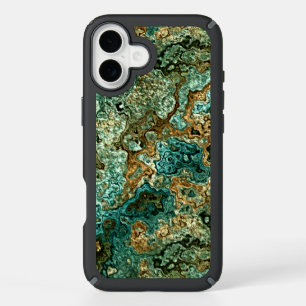 Teal Turquoise Gold Brown Minerals Marble Art iPhone 16 Plus Case