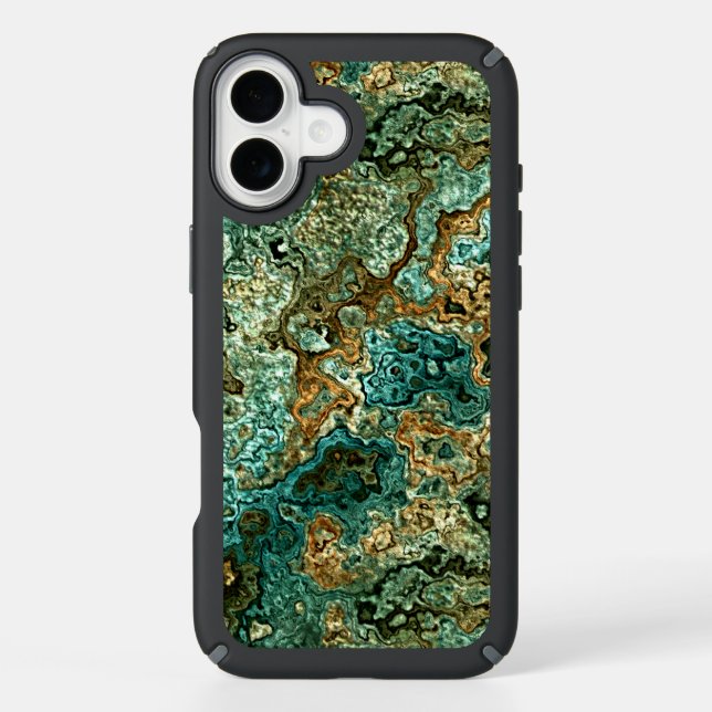 Teal Turquoise Gold Brown Minerals Marble Art Speck iPhone Case (Front)