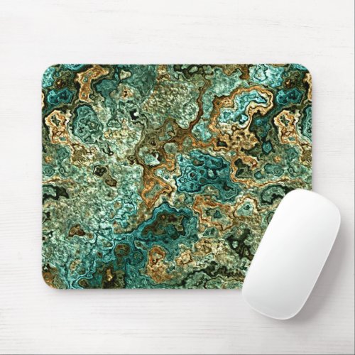 Teal Turquoise Gold Brown Minerals Marble Pattern Mouse Pad