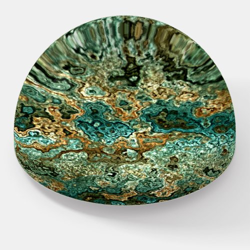 Teal Turquoise Gold Brown Minerals Marble Pattern Paperweight