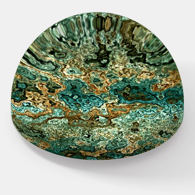 Teal Turquoise Gold Brown Minerals Marble Pattern Paperweight (Angled)