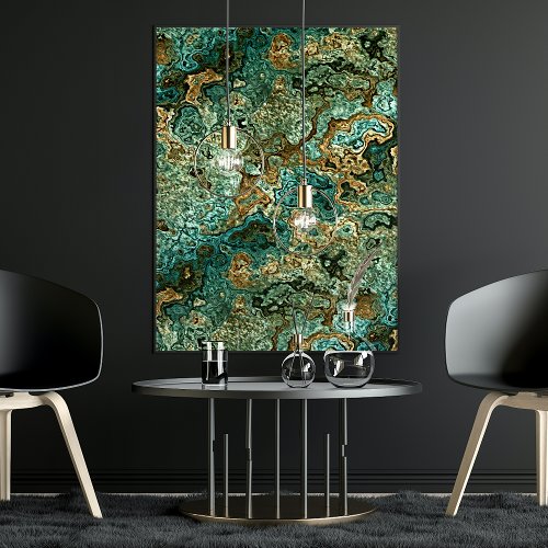 Teal Turquoise Gold Brown Minerals Marble Pattern Poster