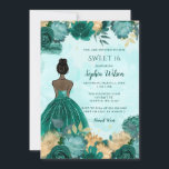 Teal Turquoise Gold Floral Princess Sweet 16 Invitation<br><div class="desc">Elegant Teal Turquoise Gold Floral Princess Sweet 16 Invitation</div>