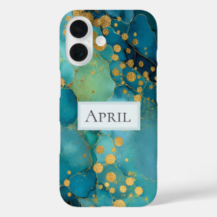 Teal, Turquoise & Gold Marble iPhone 16 Case