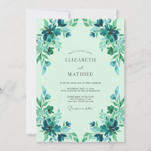 Teal Turquoise Leafy Wedding Invitation