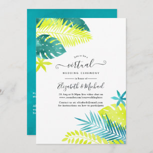 Teal - Turquoise & Lemon Tropical Virtual Wedding Invitation