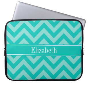 Teal Turquoise LG Chevron Teal Name Monogram Laptop Sleeve