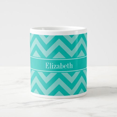 Teal Turquoise LG Chevron Teal Name Monogram Large Coffee Mug