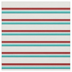 Teal, Turquoise, Light Gray, Dark Red & Mint Cream Fabric