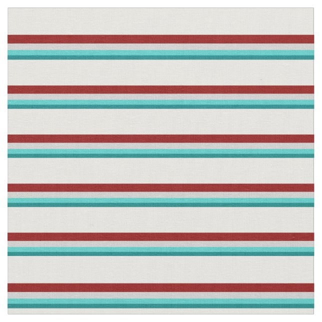 Teal, Turquoise, Light Gray, Dark Red & Mint Cream Fabric (Close Up)