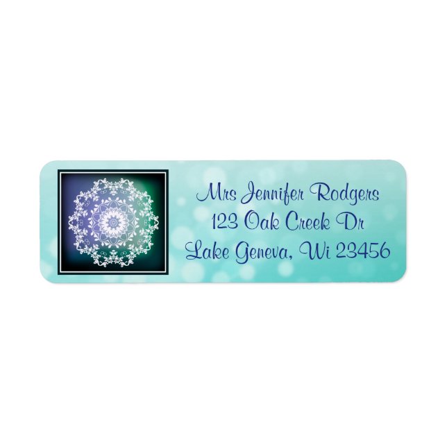 Teal Turquoise  Mandala Abstract Label (Front)