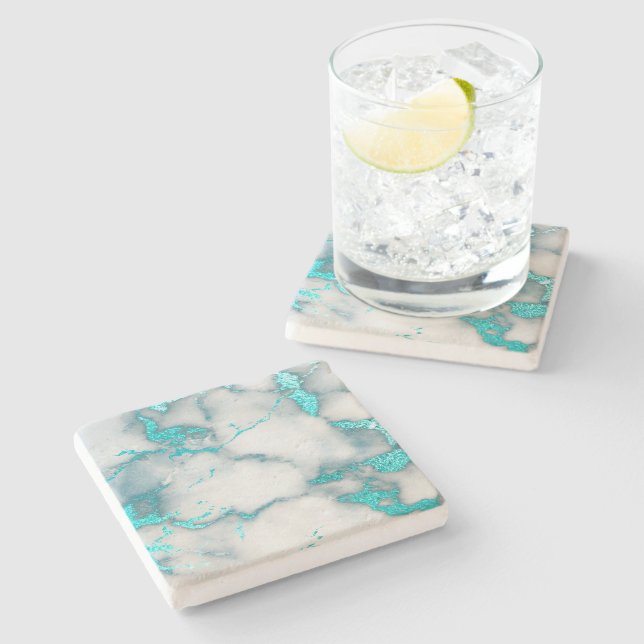 teal turquoise marble stone coaster (Side)