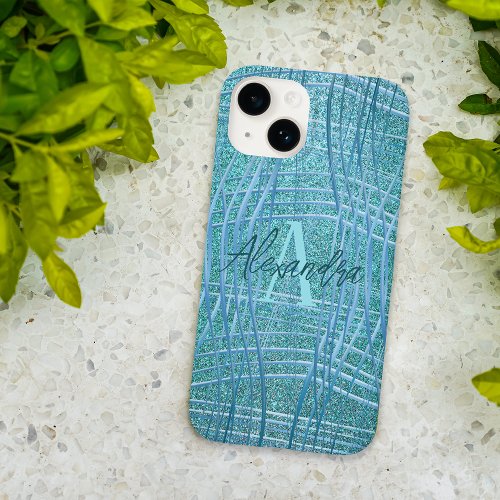 Teal Turquoise Metallic Glitter Modern Glam Luxury Case_Mate iPhone 14 Case