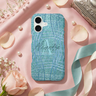 Teal Turquoise Metallic Glitter Woven Lattice iPhone 17 Case