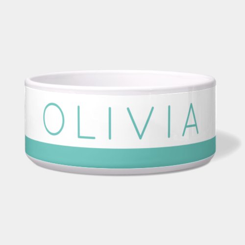 Teal Turquoise Modern Minimalist Personalized Pet Bowl