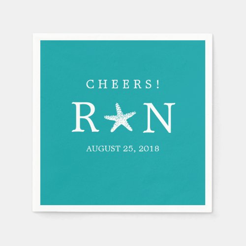 Teal Turquoise Monogram Starfish  Wedding Napkins