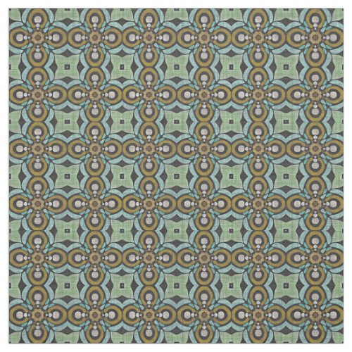 Teal Turquoise Ochre Retro Nouveau Deco Pattern Fabric