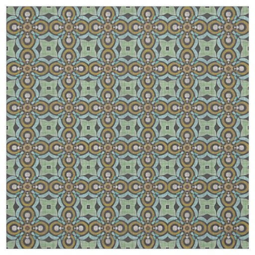 Teal Turquoise Ochre Retro Nouveau Deco Pattern Fabric