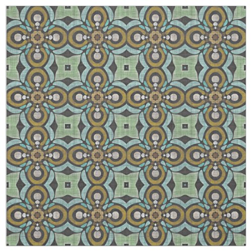Teal Turquoise Ochre Retro Nouveau Deco Pattern Fabric