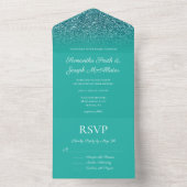Teal Turquoise Ombre Glitter Wedding All In One Invitation (Inside)