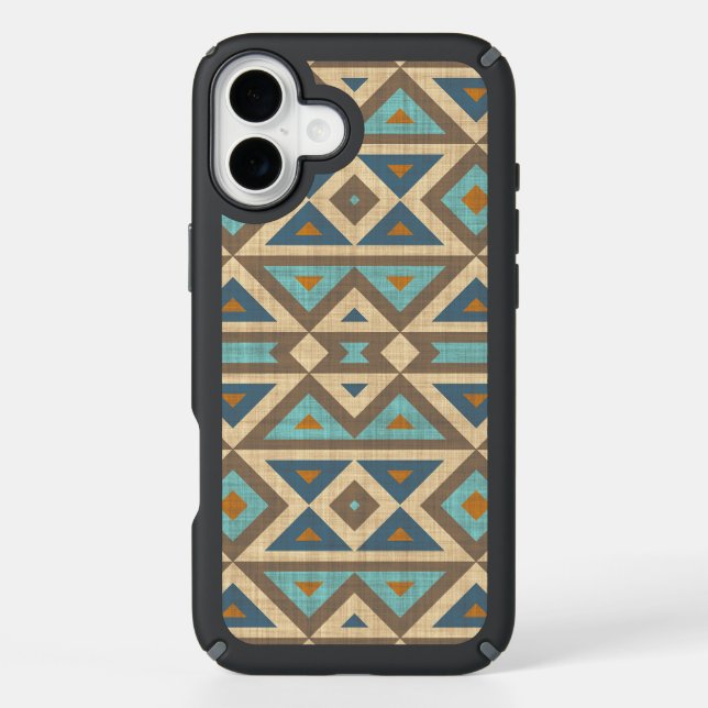 Teal Turquoise Orange Brown American Indian Art Speck iPhone Case (Front)