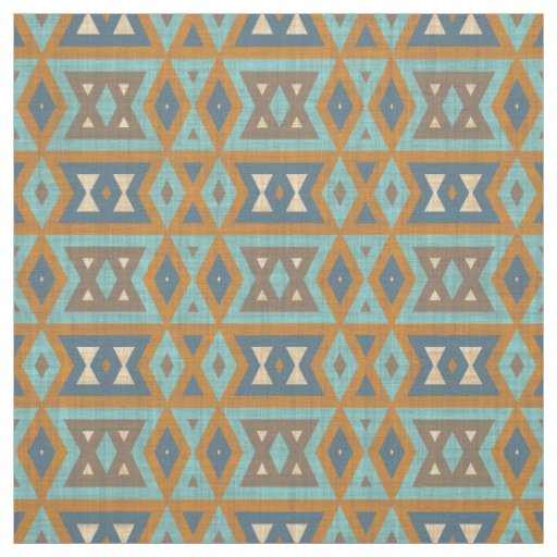 Teal Turquoise Orange Brown Eclectic Ethnic Look Fabric