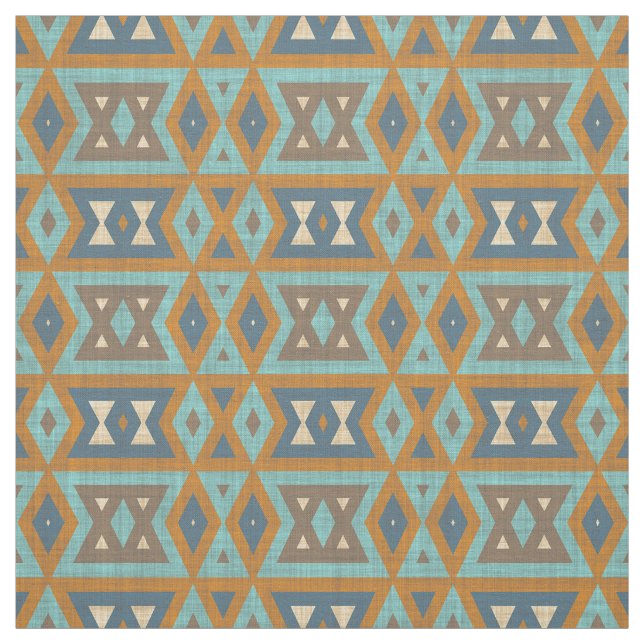 Teal Turquoise Orange Brown Eclectic Ethnic Look Fabric (Swatch)