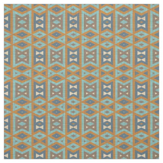 Teal Turquoise Orange Brown Eclectic Ethnic Look Fabric (Swatch)