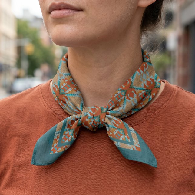 Teal Turquoise Orange Brown Native Tribal Pattern Bandana (Creator Uploaded)
