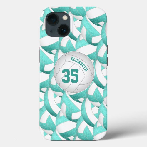 teal turquoise personalized girls volleyball iPhone 13 case