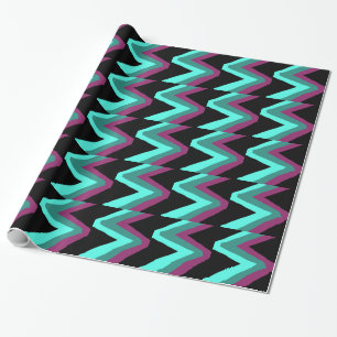 Teal, Turquoise, plum & black zigzag print Wrapping Paper