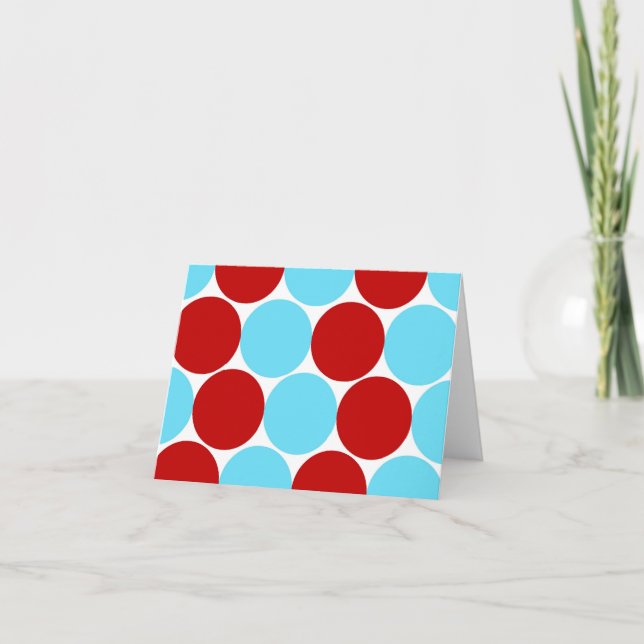 Teal Turquoise Red Big Polka Dots Pattern Gifts Card (Front)