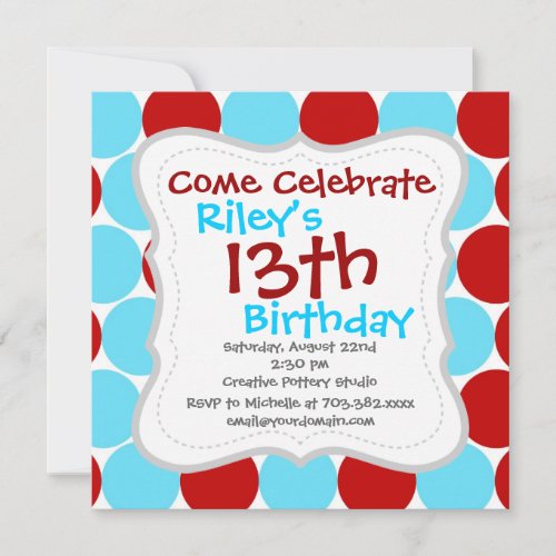 Teal Turquoise Red Big Polka Dots Pattern Gifts Personalized Announcements