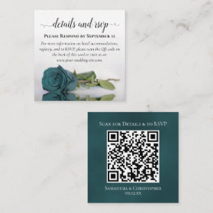 Teal Turquoise Rose Wedding Details & RSVP QR Code Enclosure Card