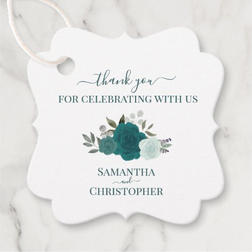 Teal  Turquoise Roses Elegant Wedding Thank You Favor Tags