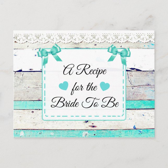 Teal Turquoise Rustic Wood Recipe Card (Front)