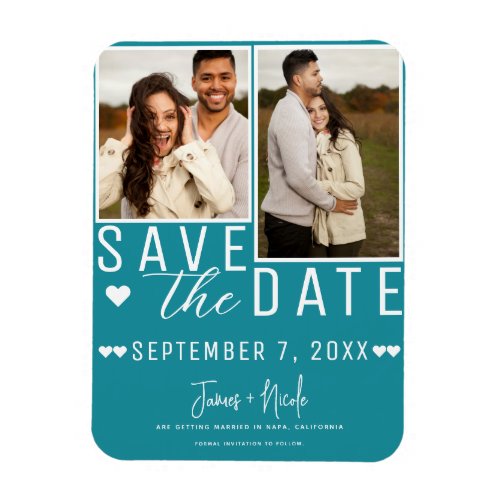 Teal Turquoise Save the Date 2 Photo Wedding  Magnet