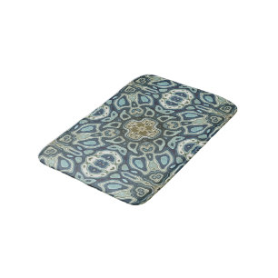 Teal Turquoise Seafoam Green Bali Batik Pattern Bathroom Mat