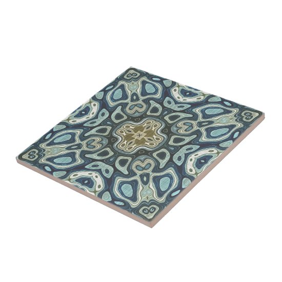 Teal Turquoise Seafoam Green Bali Batik Pattern Ceramic Tile