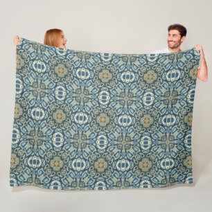 Teal Turquoise Seafoam Green Bohemian Tribe Art Fleece Blanket