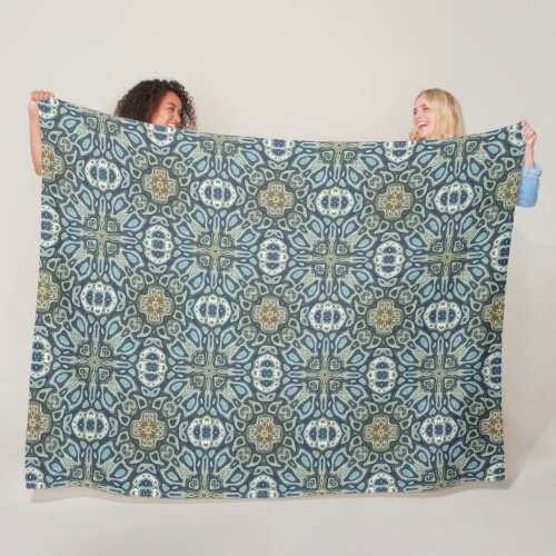 Teal Turquoise Seafoam Green Bohemian Tribe Art Fleece Blanket