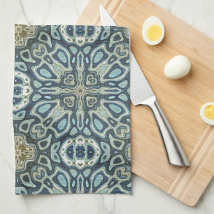 Teal Turquoise Seafoam Green Bohemian Tribe Art Kitchen Towel
