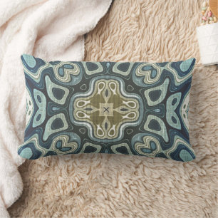 Teal Turquoise Seafoam Green Bohemian Tribe Art Lumbar Pillow