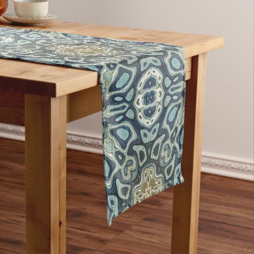 Teal Turquoise Seafoam Green Bohemian Tribe Art Medium Table Runner