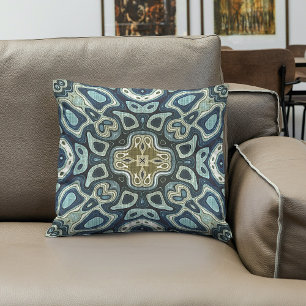 Teal Turquoise Seafoam Green Hip Bohemian Bali Art Throw Pillow