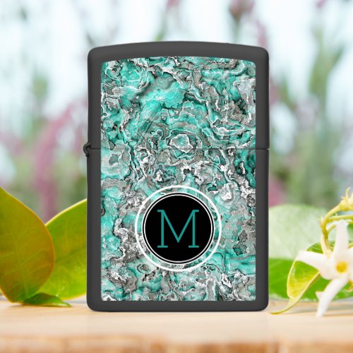 Teal Turquoise Silver Gray Granite Marble Pattern Zippo Lighter